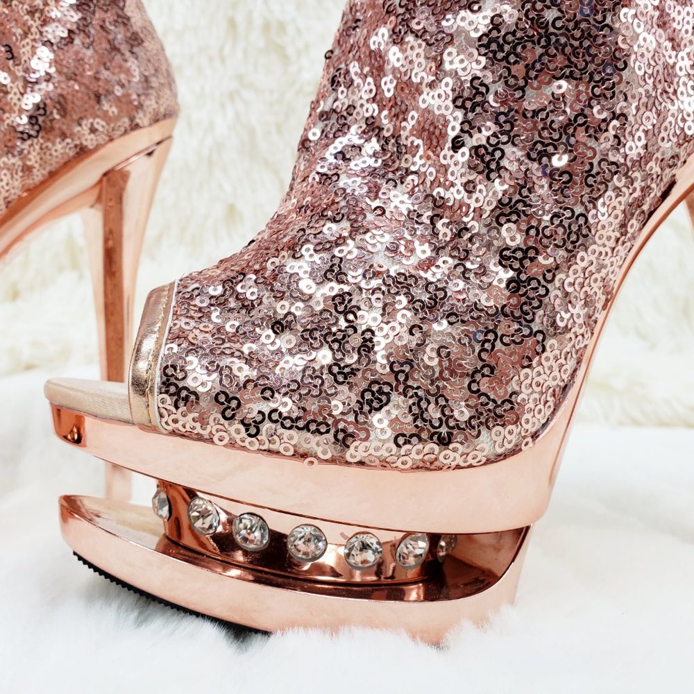 Blondie 1008 Rose Gold Sequin Slouch Shaft Platform Ankle Boots - Picture 12 of 14
